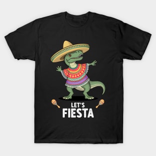 Let's Fiesta Dabbing Dinosaur T-rex Poncho Cinco de Mayo T-Shirt